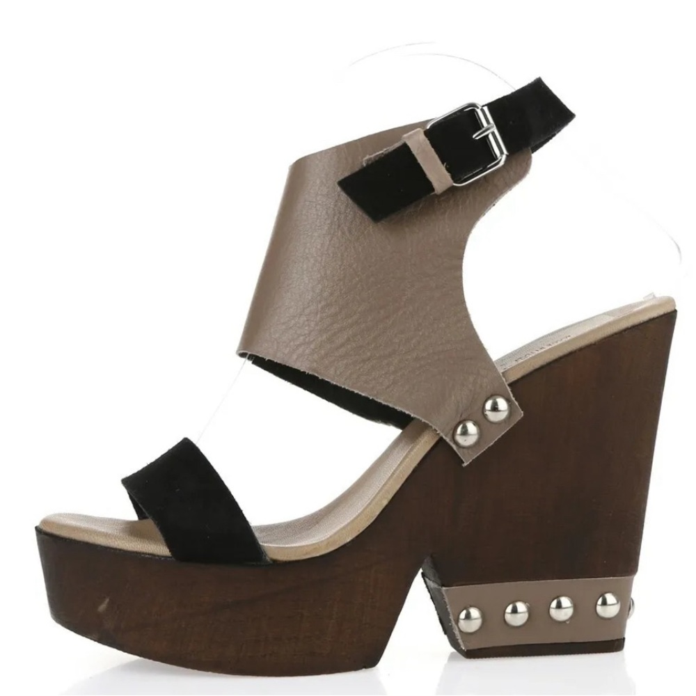 New Charles David "Teisha"Leather, Wood, Studs Platform Sandals-Size 10 41